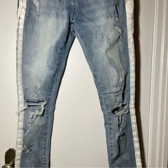Kollar Distressed Stripe Denim Skinny Jean size 28